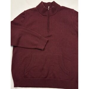 LL Bean Cotton/Cashmere 1/4 Zip Heavy Sweater Pockets XL Burgundy XL EUC